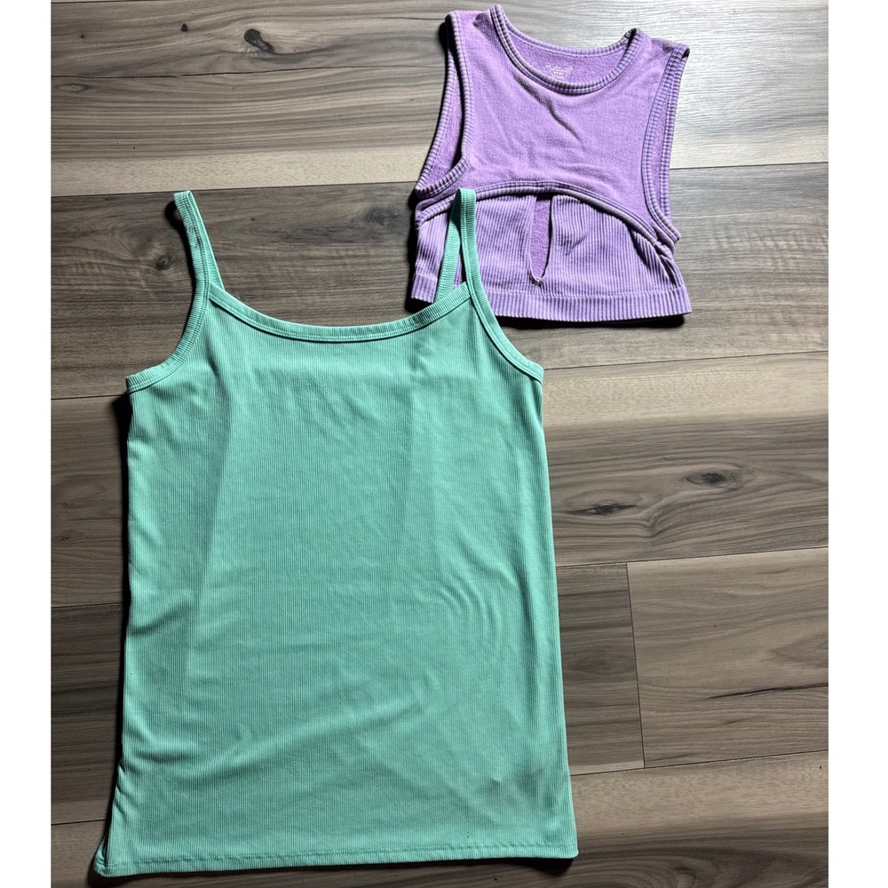 No Boundaries Mint Ribbed Camisole & Out From Under Purple Cutout Crop Top Set